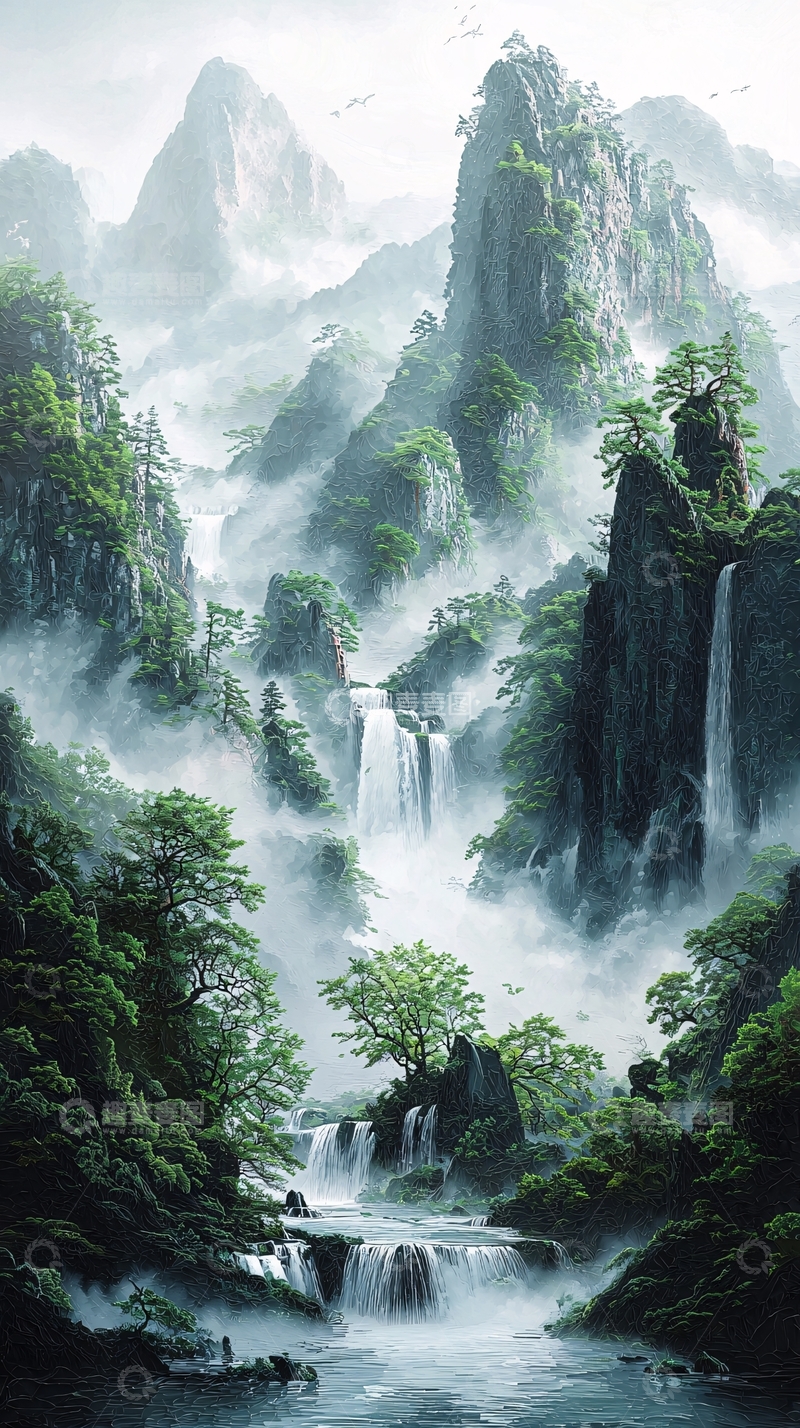 高清大图下载【趣麦麦图】水雾缭绕的山水风景