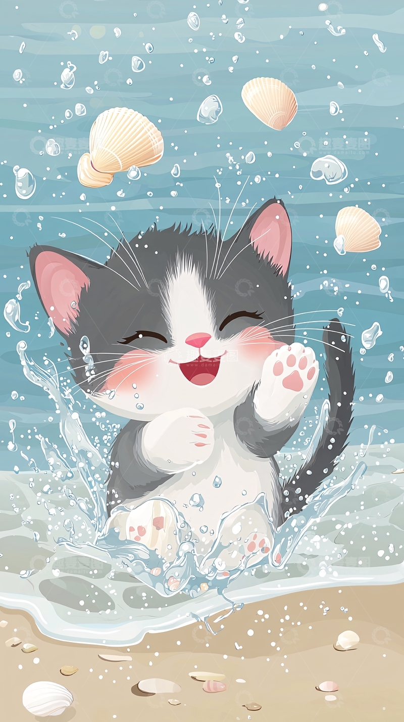 高清大图下载【趣麦麦图】可爱猫咪玩水