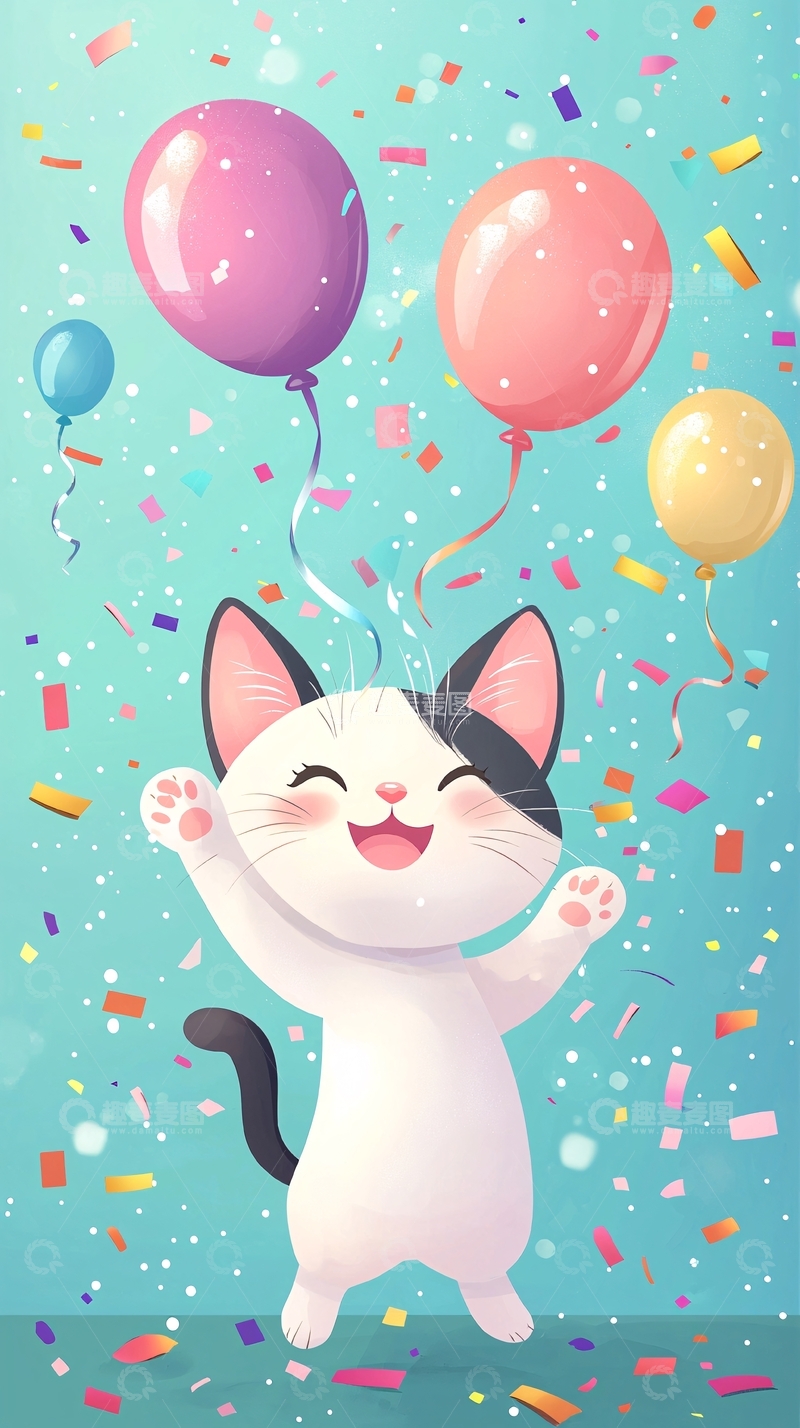 高清大图下载【趣麦麦图】可爱猫咪气球