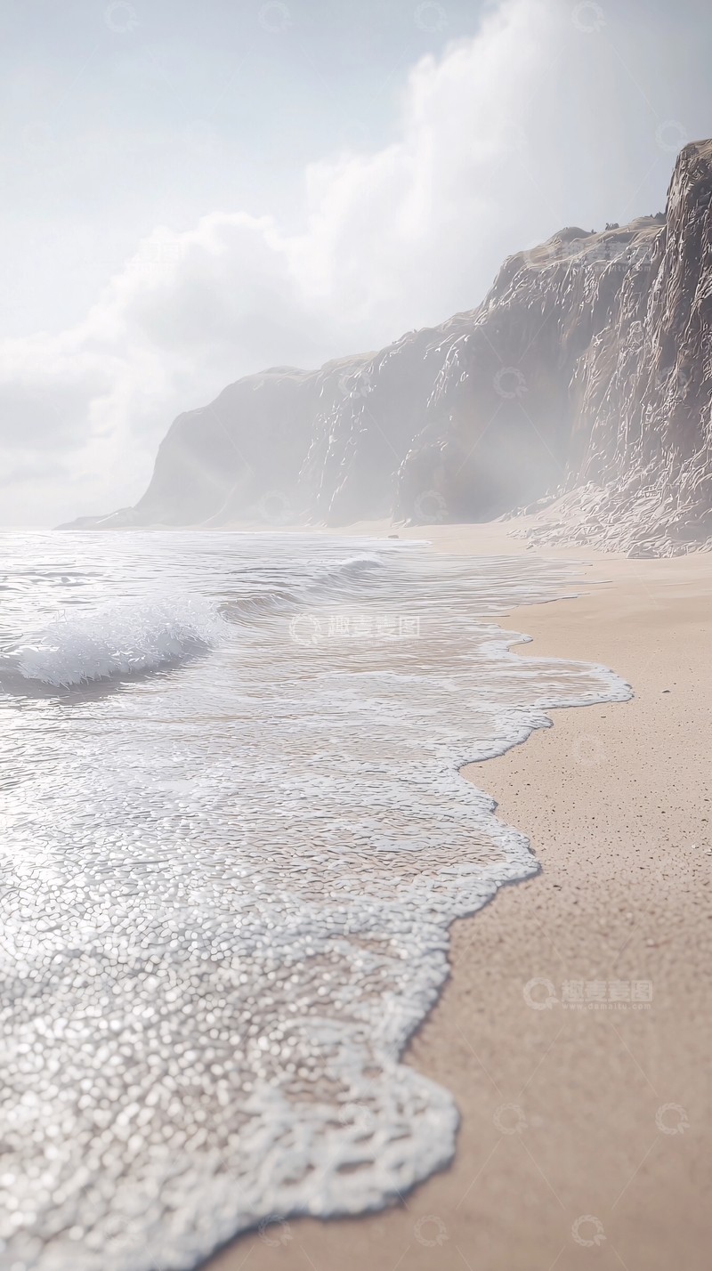 高清大图下载【趣麦麦图】海滩波浪拍打岸边岩石