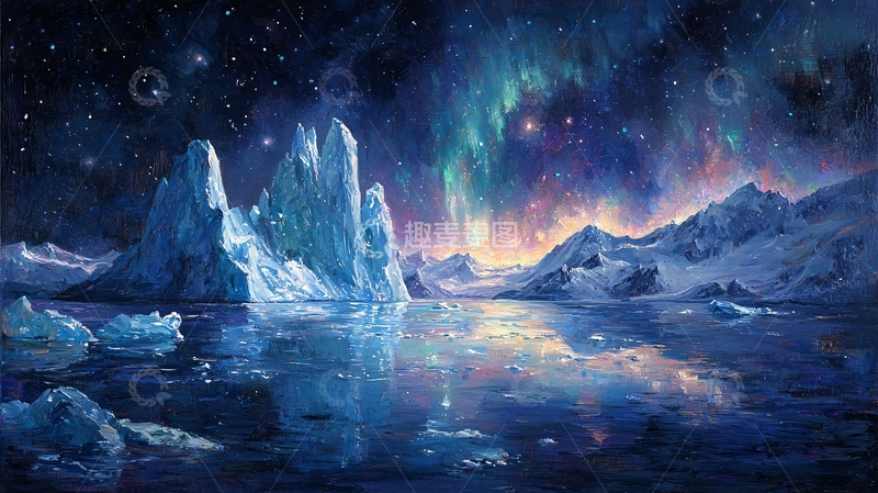 高清大图下载【趣麦麦图】冰川极光倒影的壮丽景色