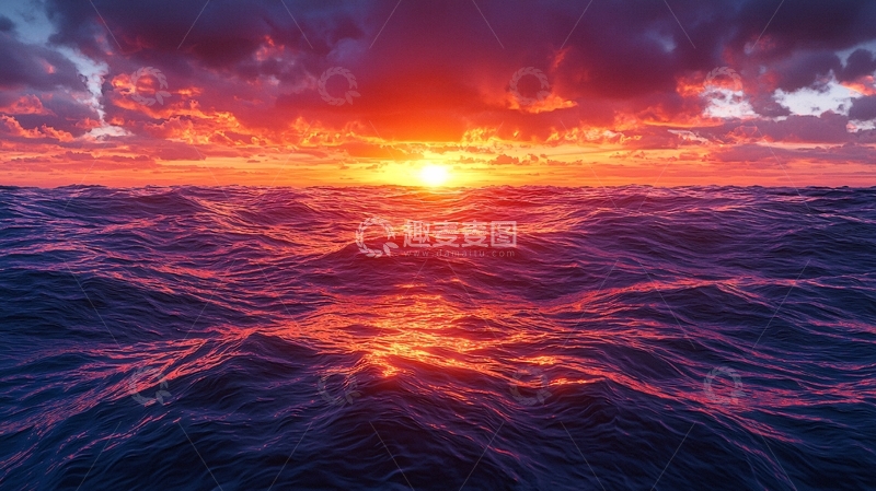 高清大图下载【趣麦麦图】海上日落波光粼粼