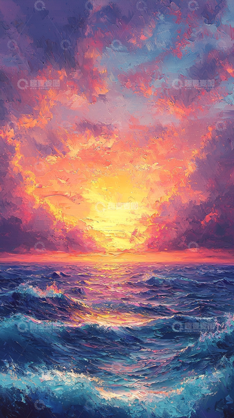 高清大图下载【趣麦麦图】绚丽多彩的日落海景