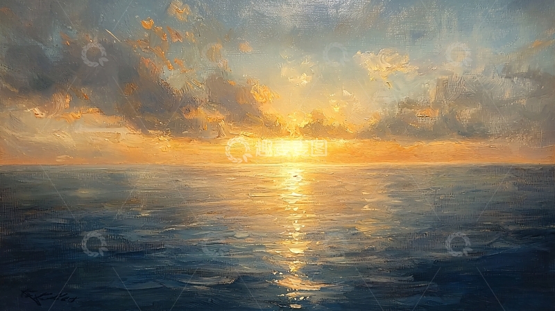 高清大图下载【趣麦麦图】平静海面上的日出