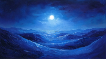 深蓝色月光照耀下的海面