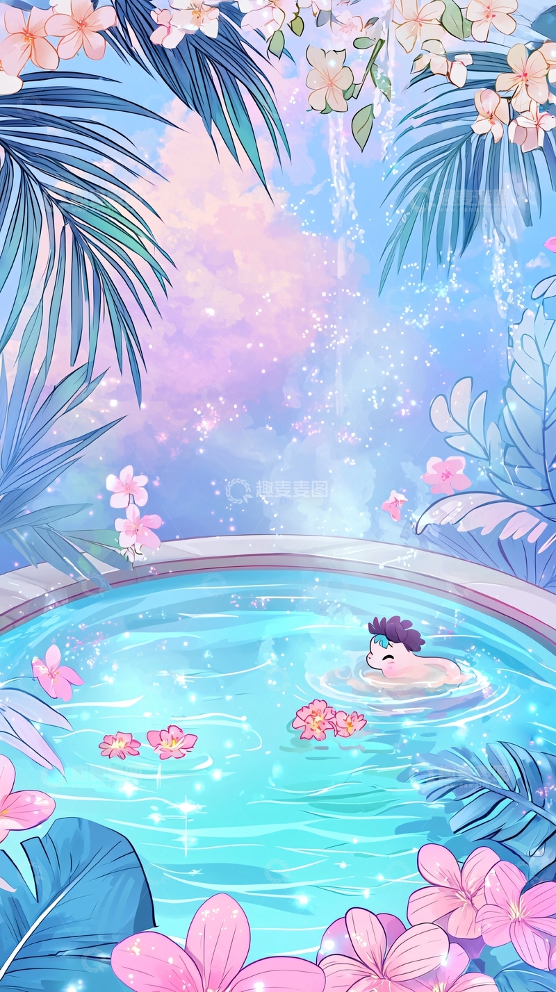 高清大图下载【趣麦麦图】梦幻粉色系热带泳池