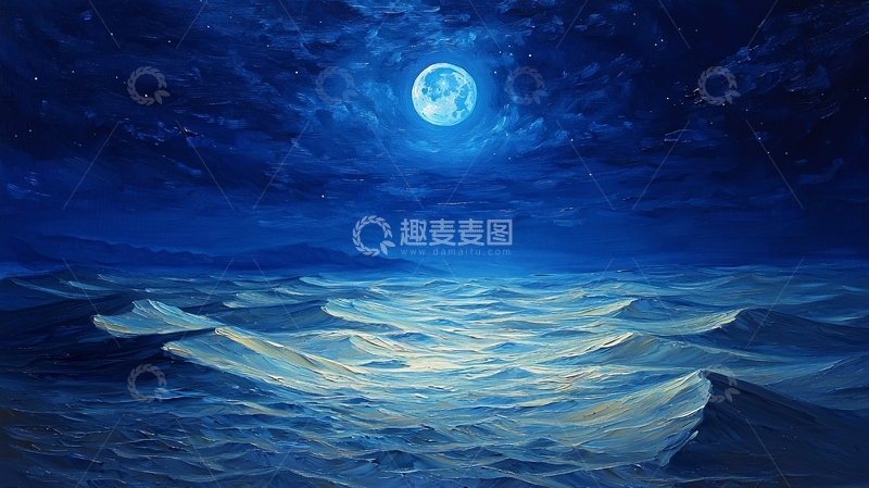 高清大图下载【趣麦麦图】蓝色月光下的沙漠