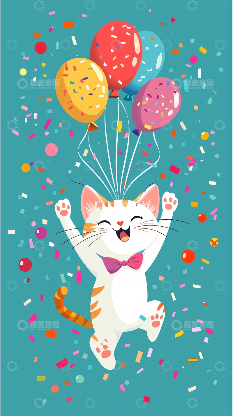 高清大图下载【趣麦麦图】彩色气球猫咪