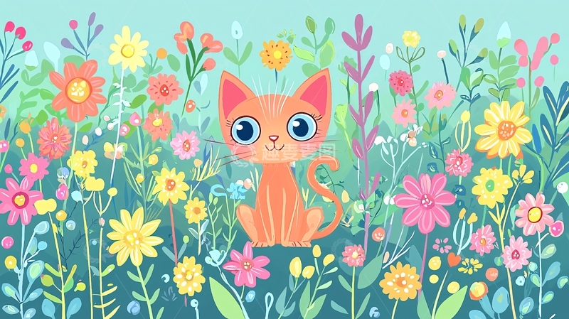 高清大图下载【趣麦麦图】橙色小猫鲜花田园