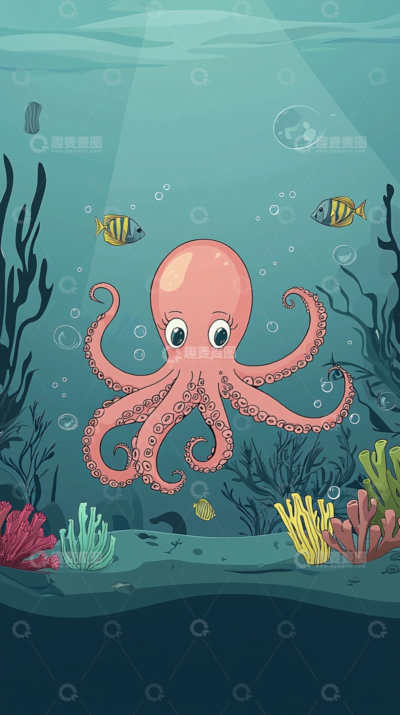 高清大图下载【趣麦麦图】卡通章鱼海底世界