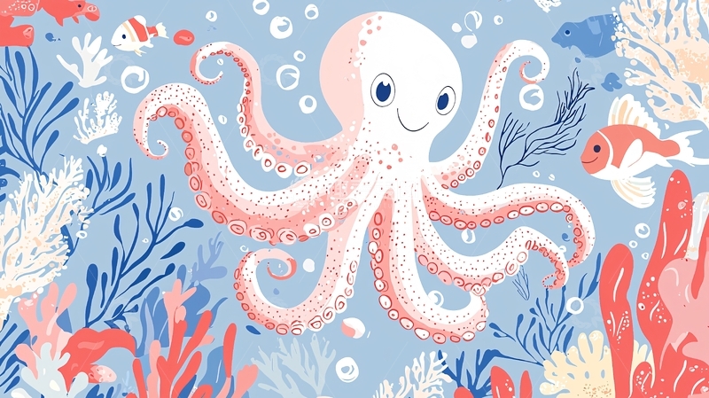 高清大图下载【趣麦麦图】卡通章鱼海洋生物