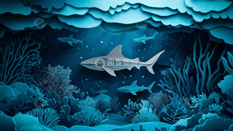 高清大图下载【趣麦麦图】海底世界剪纸风