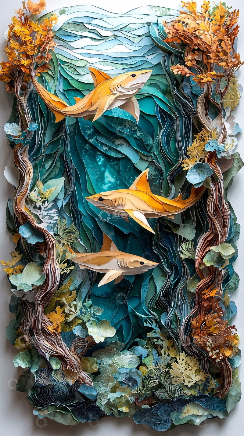 高清大图下载【趣麦麦图】纸雕鲨鱼海洋作品