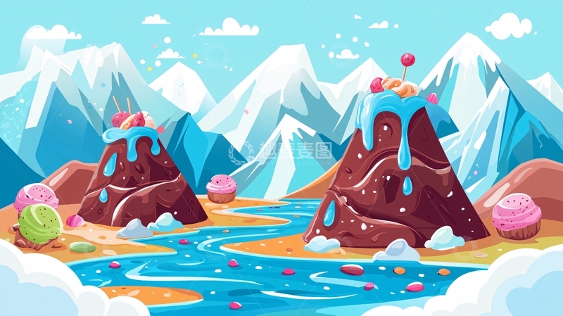 高清大图下载【趣麦麦图】卡通糖果山背景