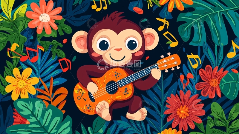 高清大图下载【趣麦麦图】卡通猴子弹吉他