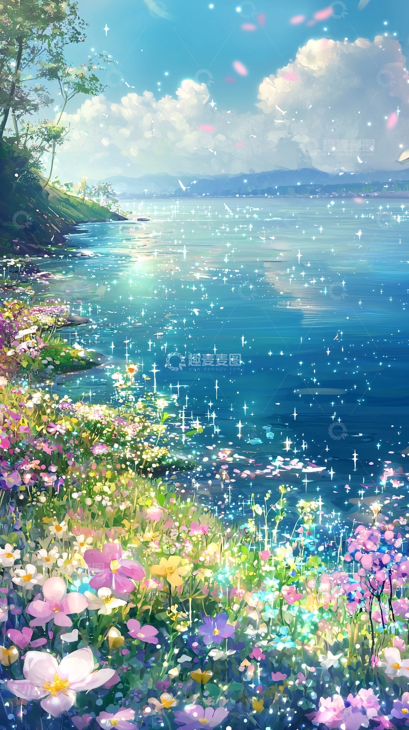 高清大图下载【趣麦麦图】梦幻湖畔花海