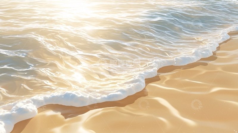 高清大图下载【趣麦麦图】金色沙滩的波光粼粼海浪