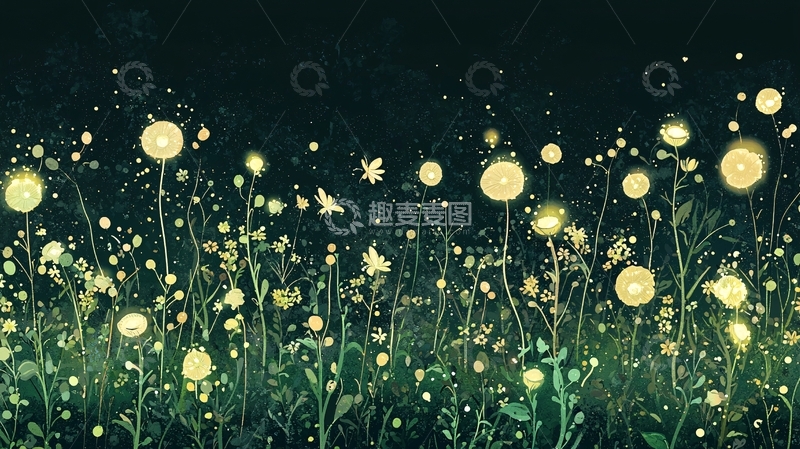 高清大图下载【趣麦麦图】夜空中发光的萤火花田