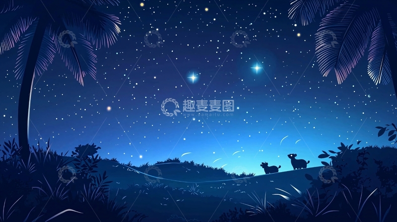 高清大图下载【趣麦麦图】星空下的棕榈树