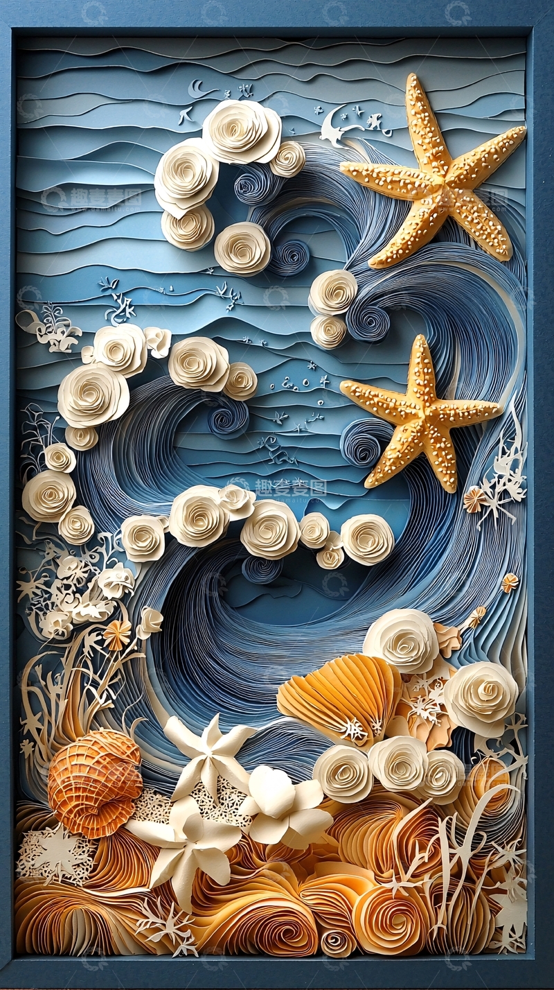 高清大图下载【趣麦麦图】海浪纸艺风格