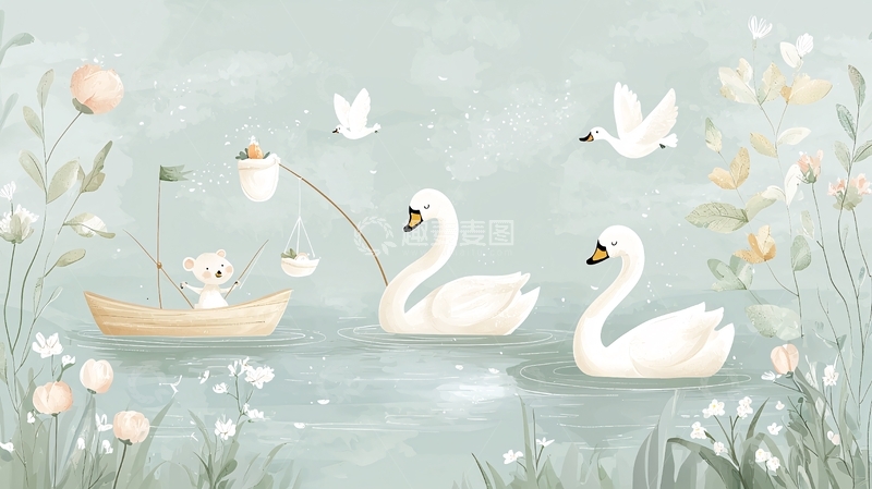高清大图下载【趣麦麦图】小熊与天鹅的童话故事