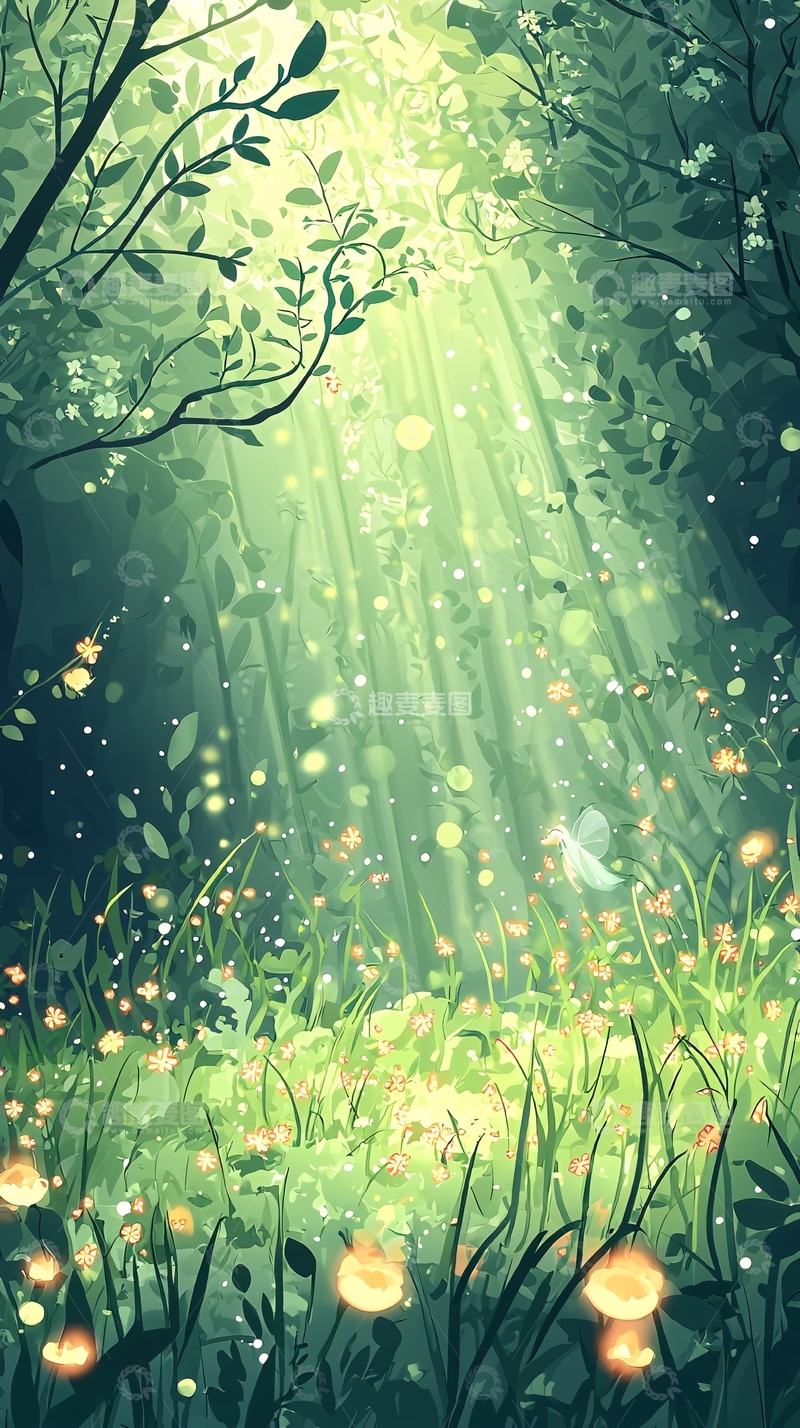 高清大图下载【趣麦麦图】光线透过树林的梦幻森林