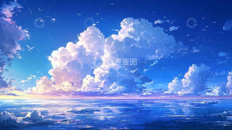 高清大图下载【趣麦麦图】蔚蓝天空下的蓬松云朵