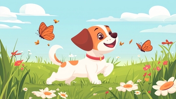 可爱小狗和蝴蝶