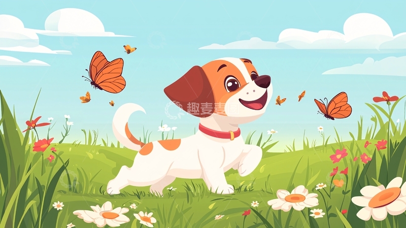 高清大图下载【趣麦麦图】可爱小狗和蝴蝶