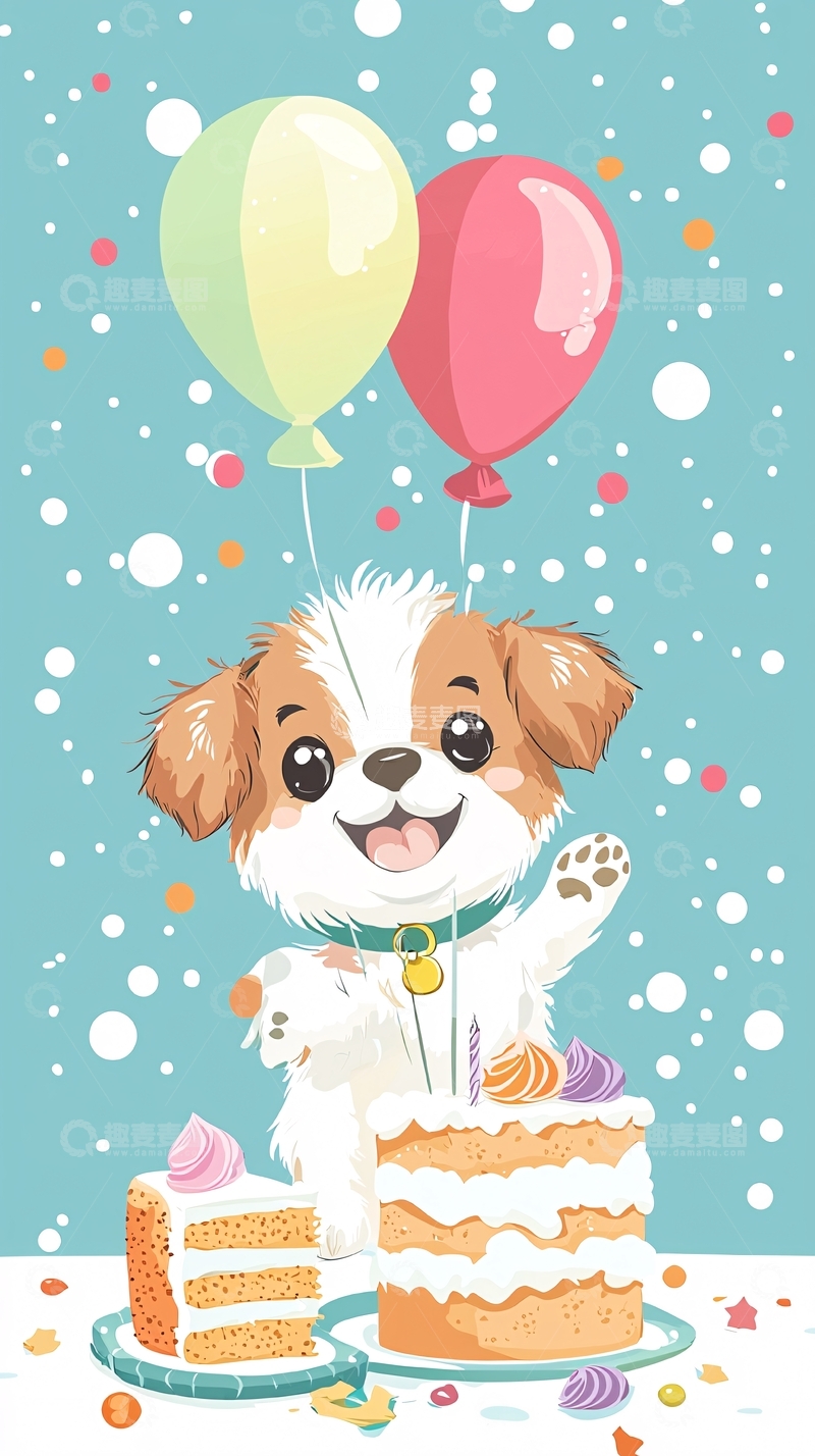高清大图下载【趣麦麦图】可爱狗狗生日蛋糕