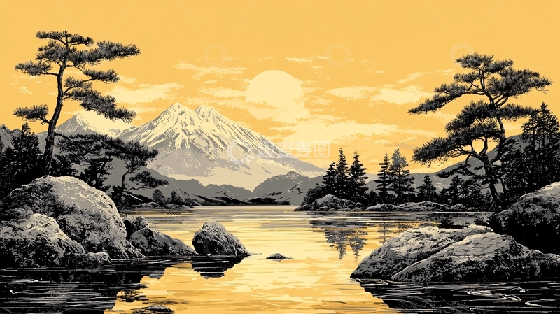 高清大图下载【趣麦麦图】富士山日落