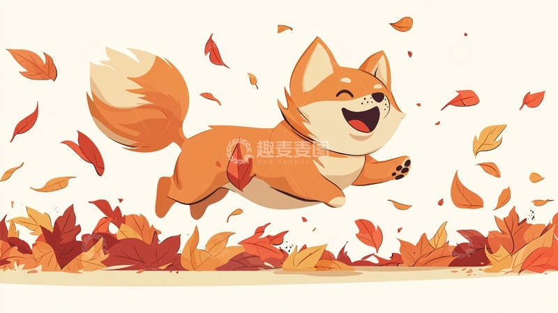 高清大图下载【趣麦麦图】可爱小狗秋叶中奔跑