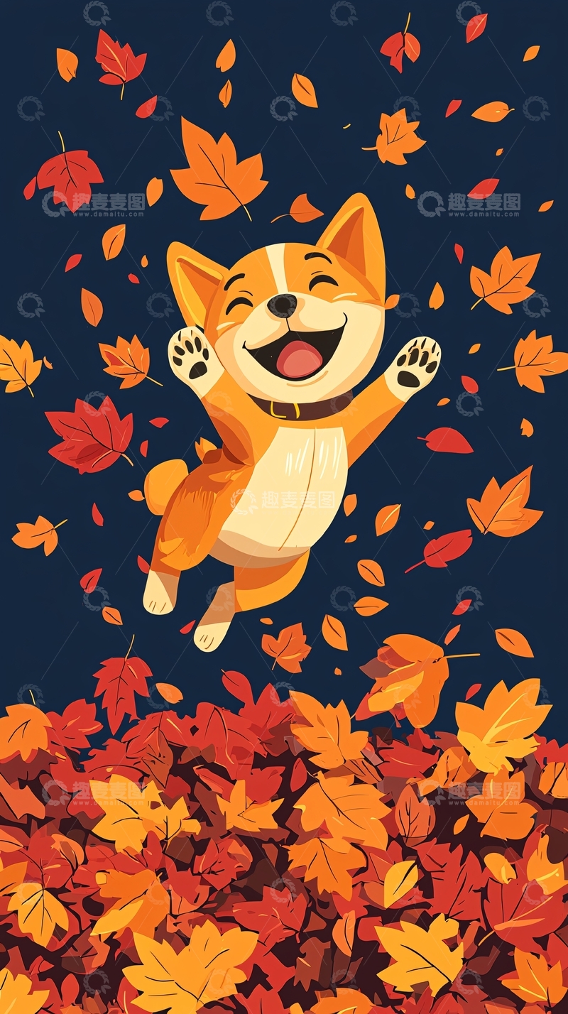 高清大图下载【趣麦麦图】快乐秋天柯基犬
