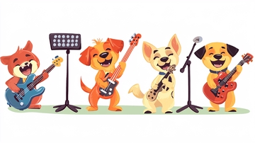 可爱卡通狗狗乐队