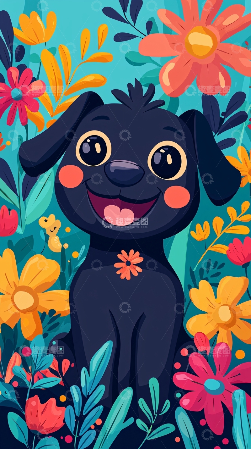 高清大图下载【趣麦麦图】卡通小黑狗