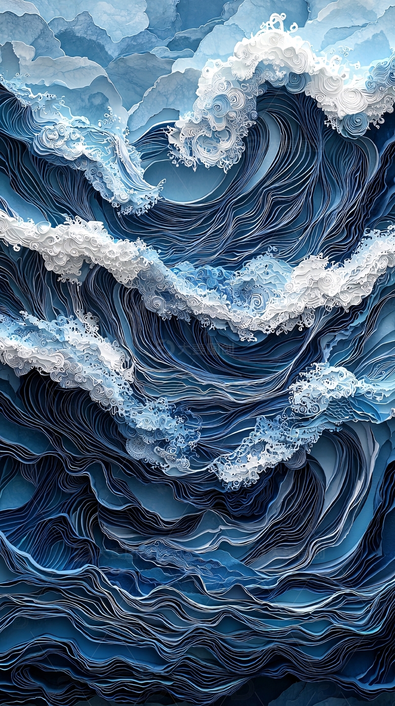 立体纸雕海浪