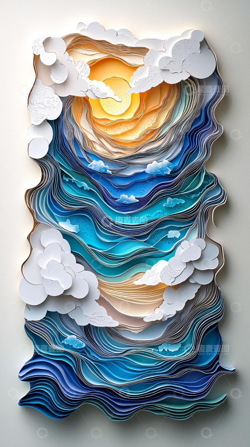 高清大图下载【趣麦麦图】纸艺海洋日落风景