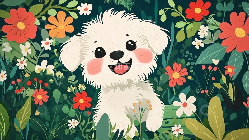 高清大图下载【趣麦麦图】可爱小狗鲜花丛中