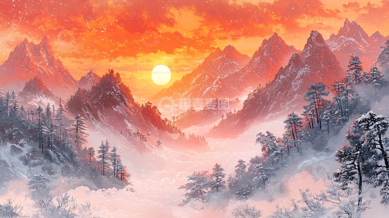 高清大图下载【趣麦麦图】山间日出云雾缭绕