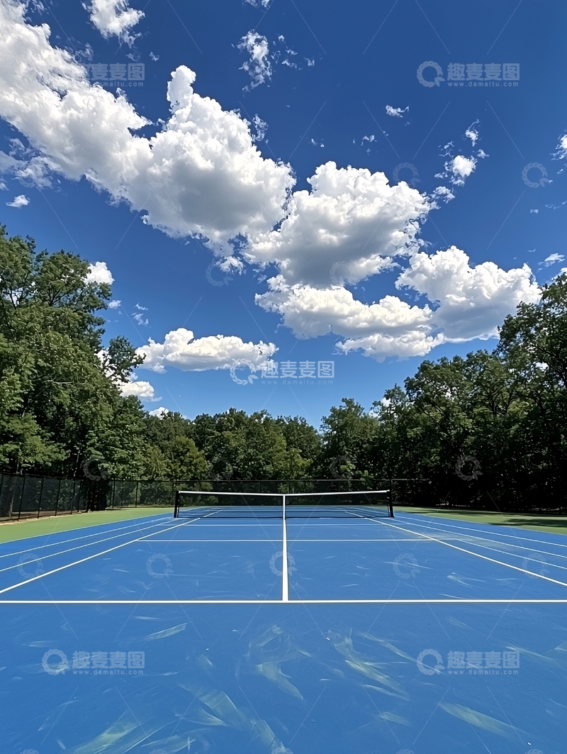 高清大图下载【趣麦麦图】蓝色网球场天空白云