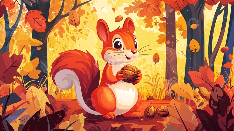 高清大图下载【趣麦麦图】秋天森林小松鼠