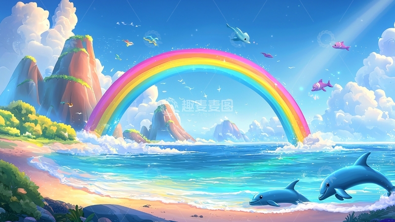 高清大图下载【趣麦麦图】彩虹海滩梦幻风景