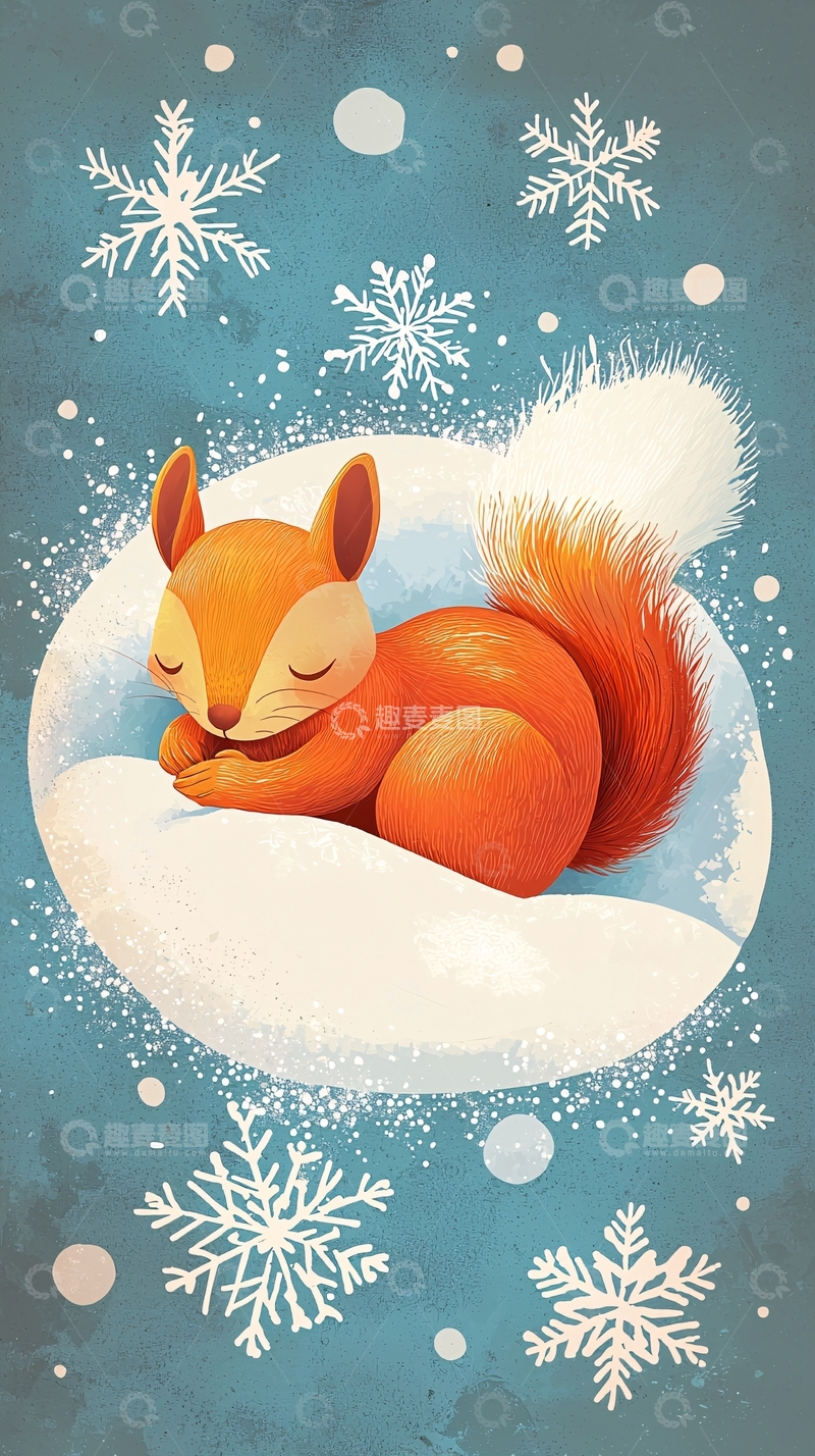高清大图下载【趣麦麦图】冬日小松鼠酣睡图