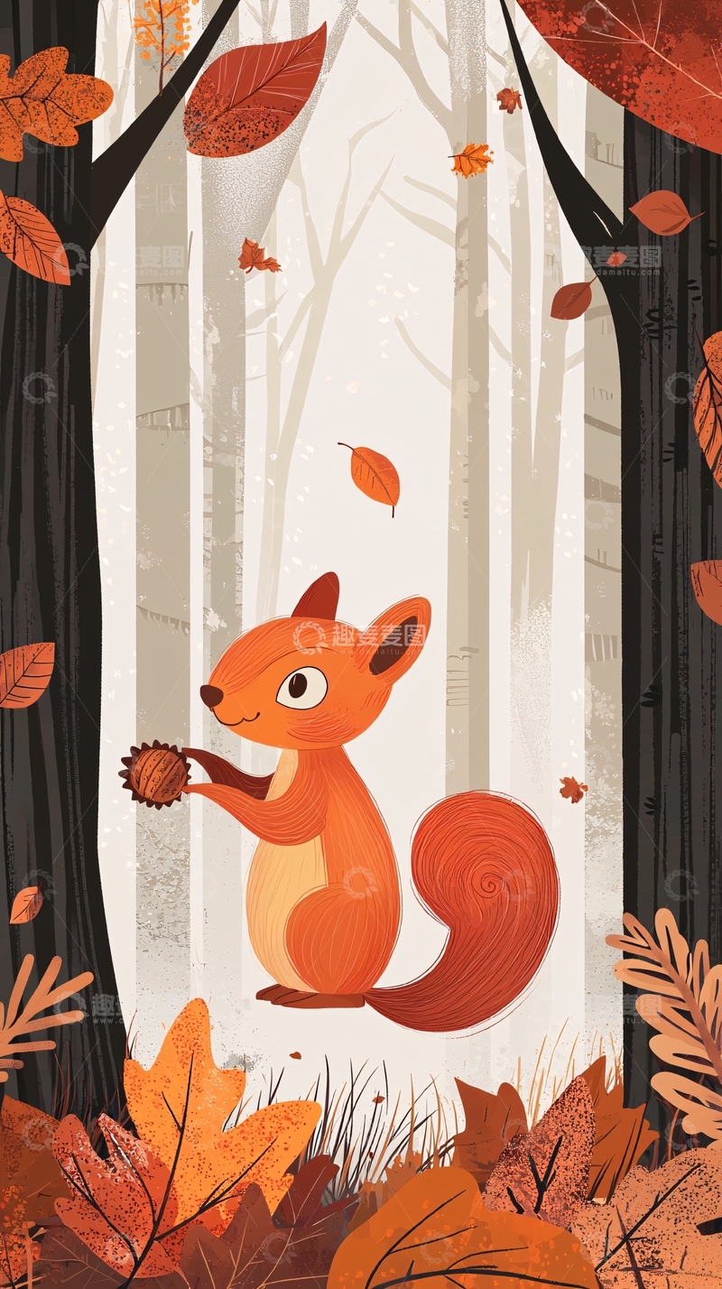 高清大图下载【趣麦麦图】秋天树林小松鼠