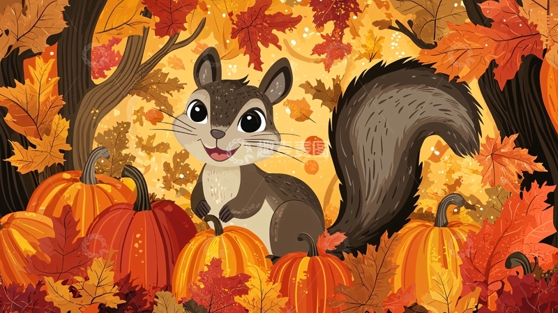 高清大图下载【趣麦麦图】秋天小松鼠南瓜