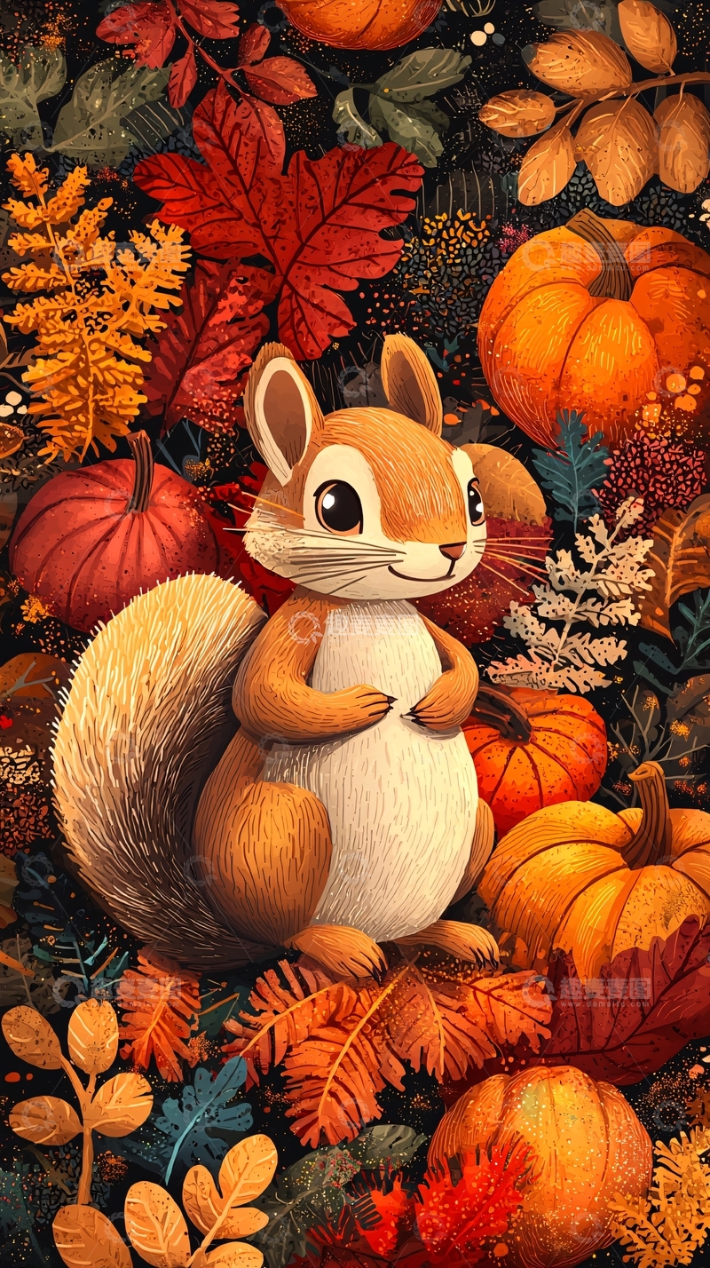 高清大图下载【趣麦麦图】秋天小松鼠南瓜