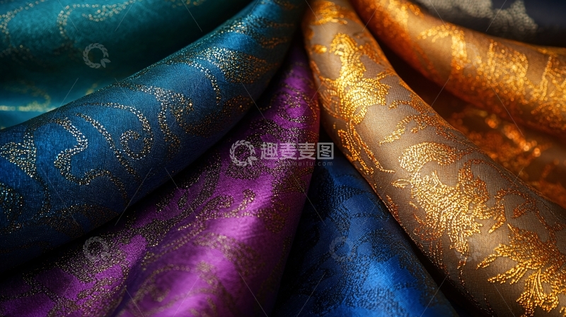 高清大图下载【趣麦麦图】-彩色丝绸金色花纹