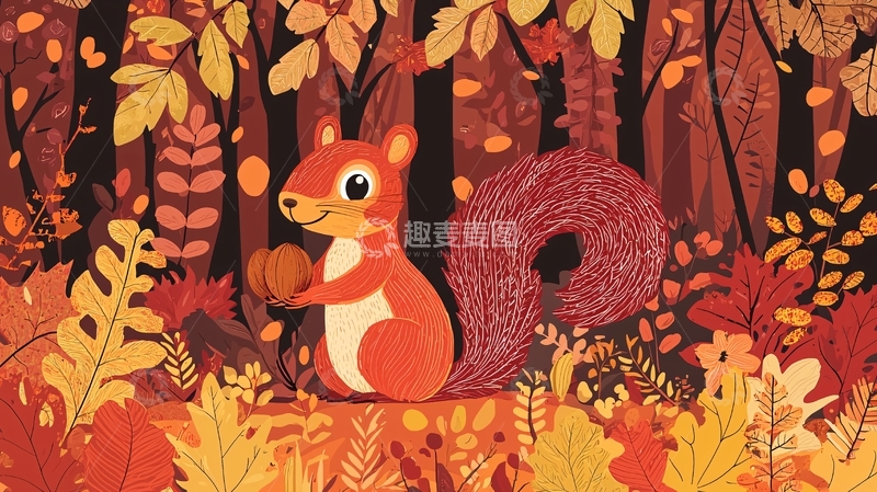 高清大图下载【趣麦麦图】秋日森林小松鼠
