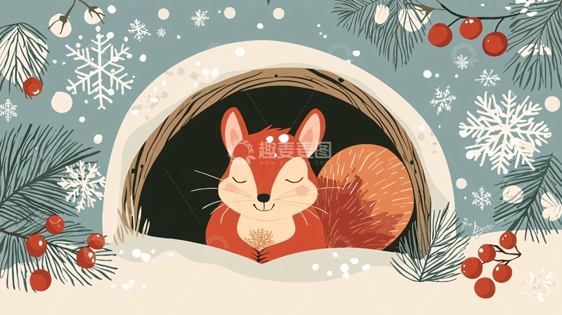 高清大图下载【趣麦麦图】冬日小松鼠雪景图