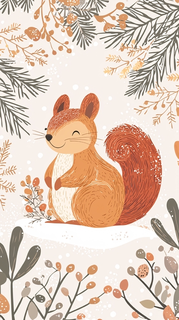 可爱小松鼠冬日雪景